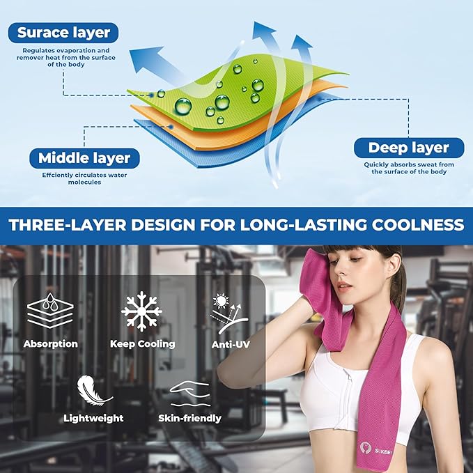 Sukeen Cooling Towels 8 Pack (40"x 12"), Cooling Towels for Neck and Face, Microfiber Breathable Towel for Hot Weather, Sweat Towel for Gym, Sport, Yoga, Golf, Workout, Camping, Running