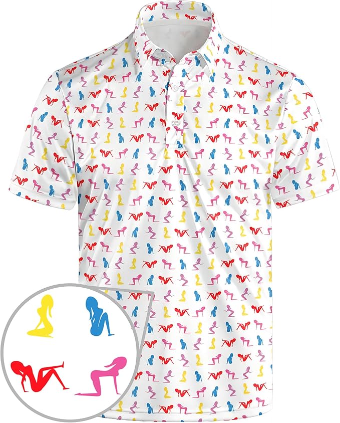 Golf Polo Shirts for Men Funny Print Short Sleeve Golf Shirts Performance Golf Polos
