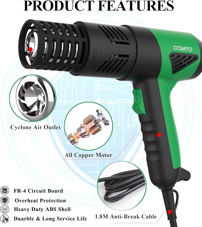 1800W Heat Gun with LCD Digital Display, Variable Temperature Control - Image 6