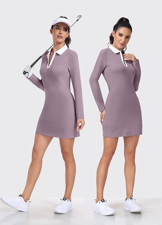 Hiverlay Golf Dresses for Women with Shorts and Pockets, V-Neck Short Sleeve Tennis Dress, Workout Athletic Dresses
