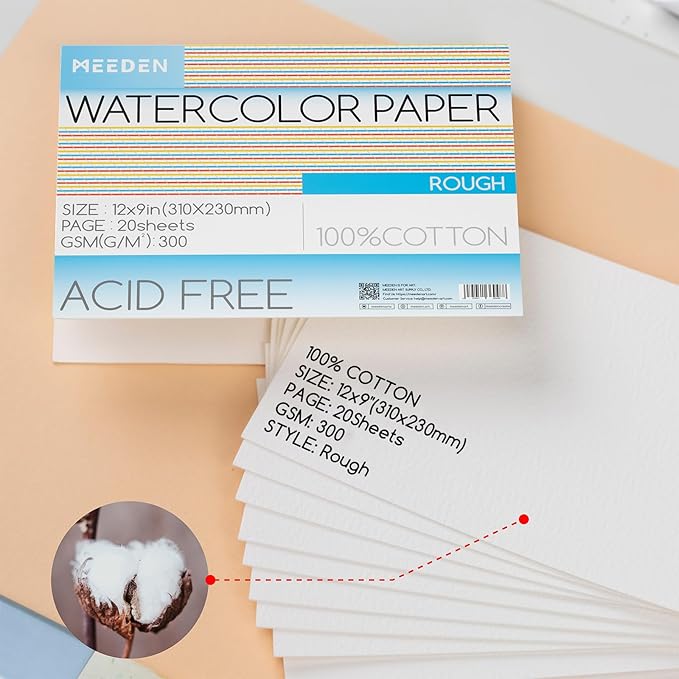 MEEDEN Watercolor Paper Block, 100% Cotton Watercolor Paper Pad of 20 Sheets - Image 2