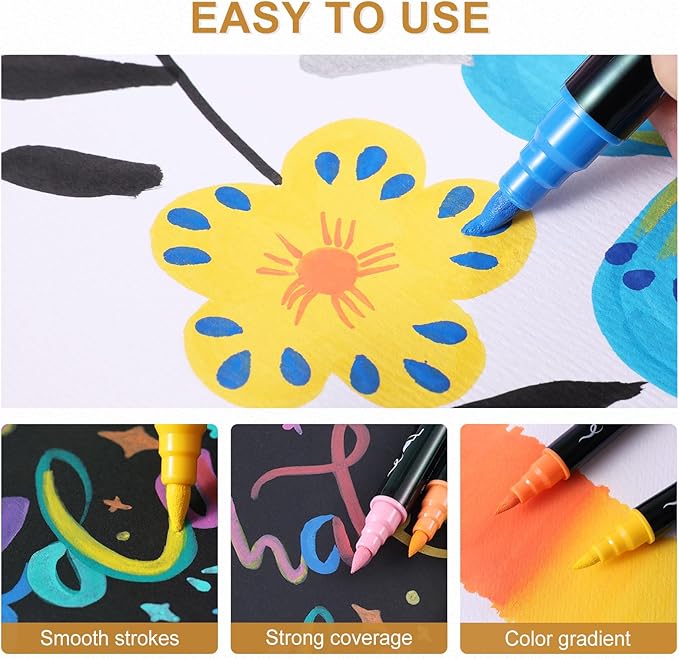 TOSAHRE Acrylic Paint Pens Markers 100 Colors Waterproof Dual Tip Acrylic - Image 4