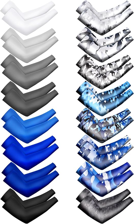 JaGely 16 Pairs Ice Cream Arm Sleeves for Kids UV Sun Protection Football Basketball Baseball Compression Long Sleeves Youth