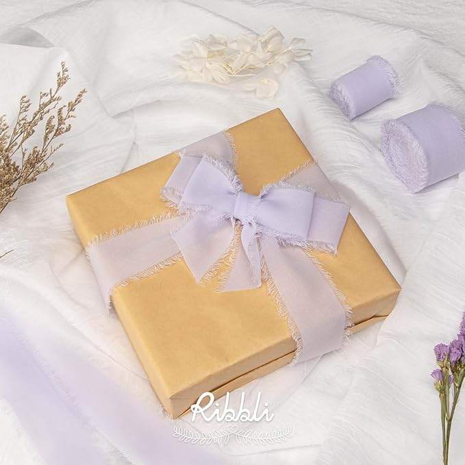 Ribbli Lilac Purple Chiffon Ribbon 1-1/2 inch x 20 Yard Handmade Fringe Chiffon - Image 3