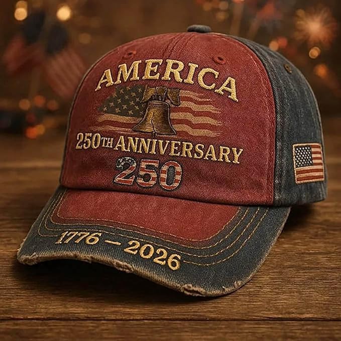 USA 250th Anniversary Hat, Adjustable 250th Anniversary Printed Patriotic Baseball Caps, Tribute Retro Washed Hat