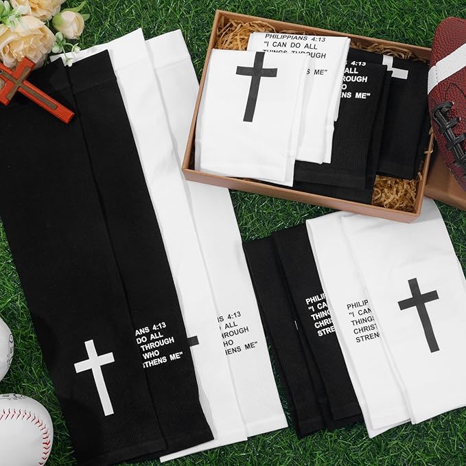 DERTE 6 Pairs Faith Cross Arm Sleeve Jesus Bible Verses Arm Sleeves Christian Compression for Men Women Youth Football