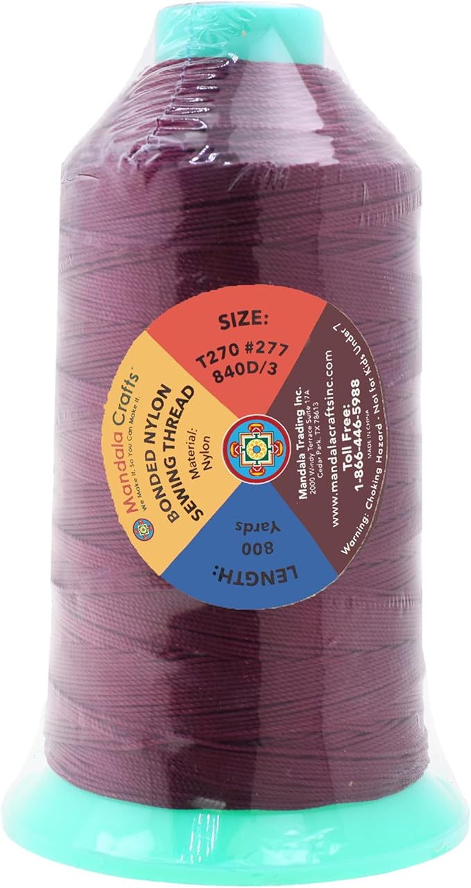 Mandala Crafts Bonded Nylon Thread Burgundy Heavy Duty Sewing Threads - Image 3