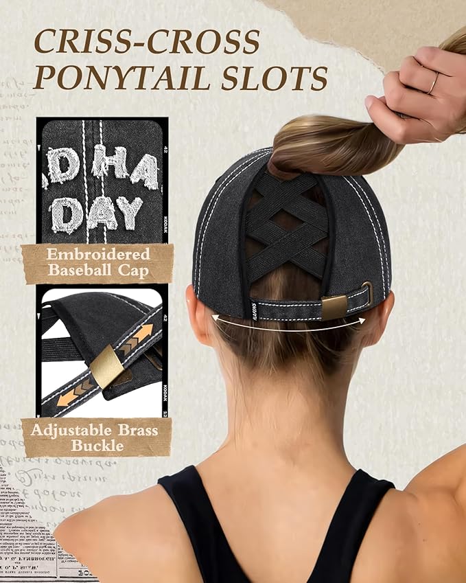 Flafens Women Pony Hats High Ponytail Baseball Caps - Cotton Vintage Washed Distressed Adjustable Criss Cross Trucker Hat