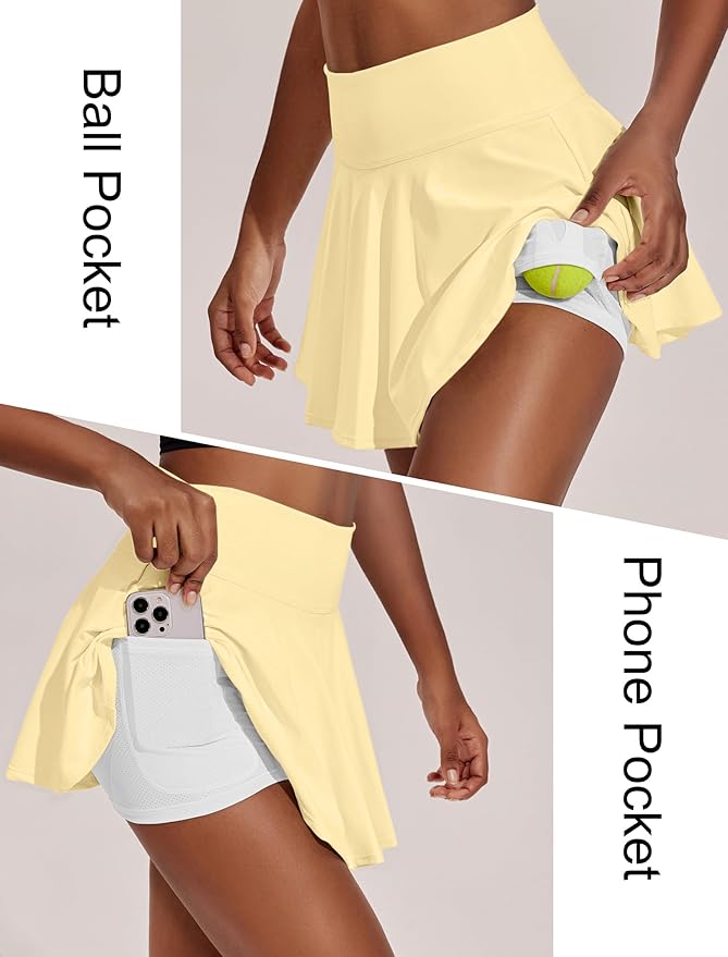 PINSPARK Womens Tennis Skirt Pleated Athletic Skirts with Pockets Shorts High Waisted Golf Skort for Workout Pickleball