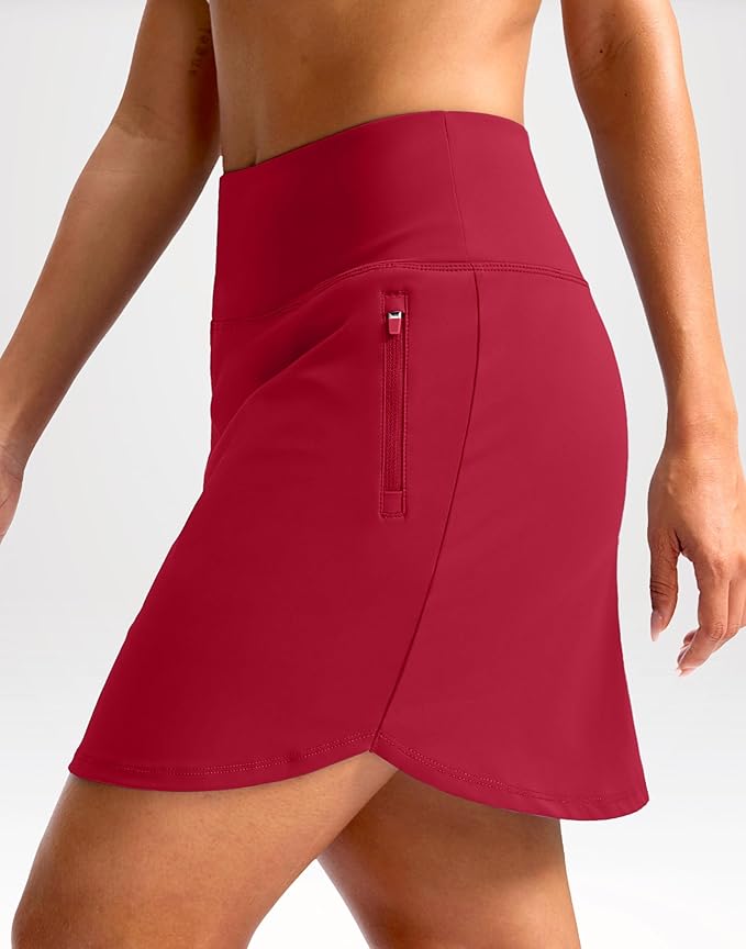 G Gradual 18" Golf Skirts for Women Zipper Pockets Mid Length Skort with Shorts Underneath High Waist Tennis Pickleball