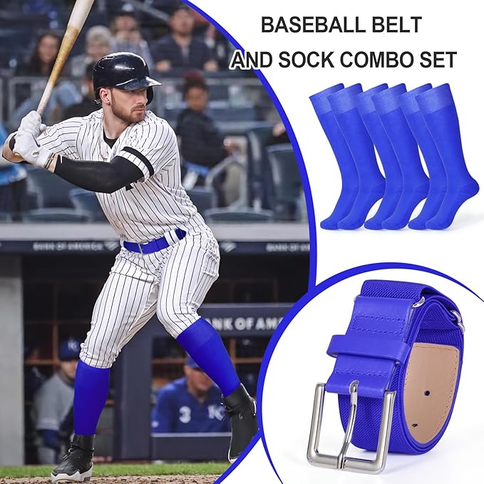 XZQTIVE 3 Pairs of Baseball Softball Socks and 1 Baseball Softball Belt Combo Set Knee-High Soccer Socks for Kids Youth Adult