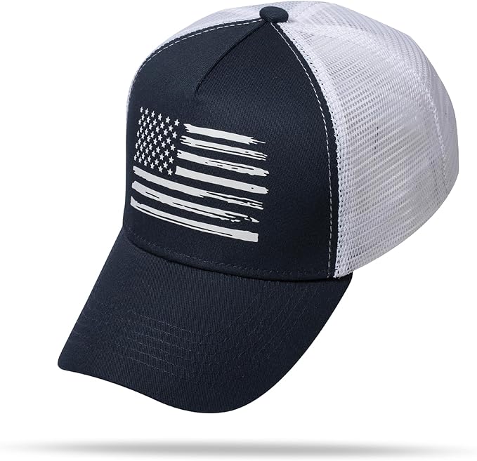 Baseball Cap, American Flag Trucker Hat for Men Women, Breathable Adjustable Fit Outdoor Mesh Snapback Hats