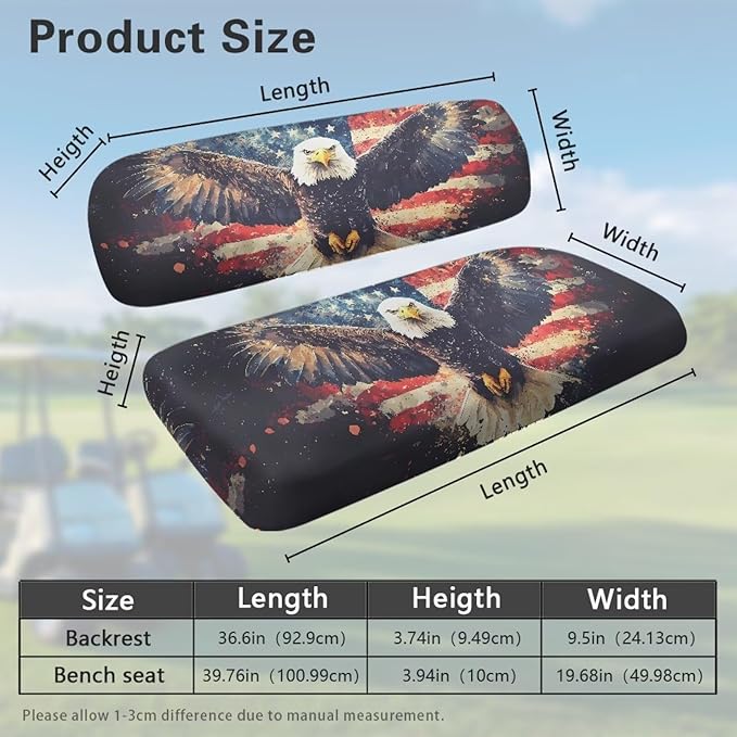 Bulopur 2 Piece Golf Cart Towel Seat Covers American Flag Bald Eagle Ezgo Club Car Seat Cover for 2 Passenger Carts Soft Breathable Golfcart Seats Blanket Washable