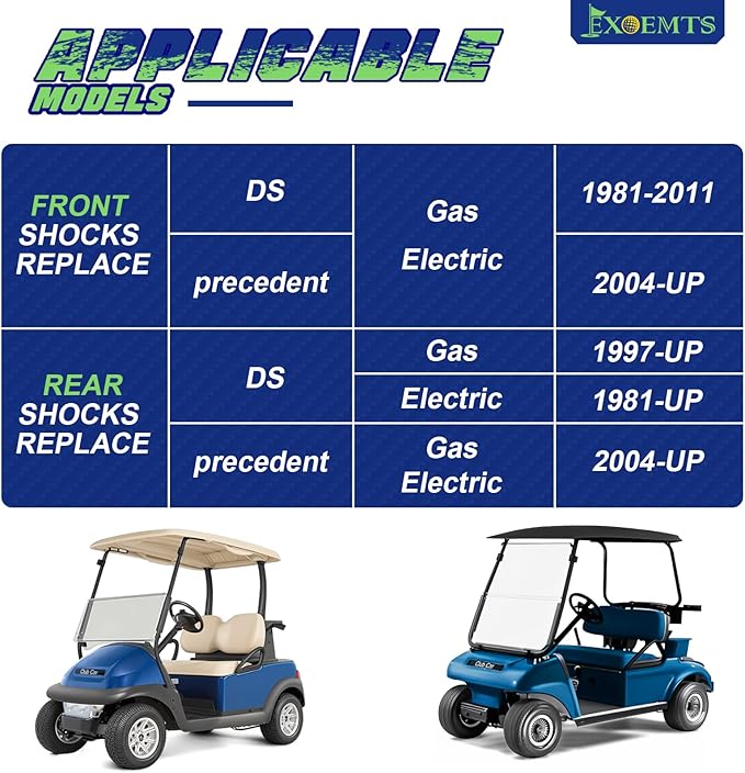 Club Car Shocks, Golf Cart Front Rear Shocks for Club Car DS 1988-up, Precedent 2004-up Gas & Electric Models, Golf Cart Shocks Absorbers, Replaces OEM #1014235 1015813 1010991 1014236, 4PCS