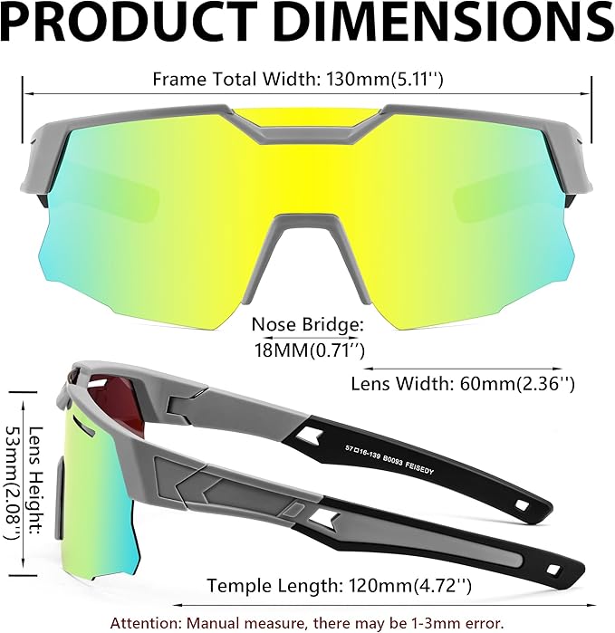 FEISEDY Kids Sunglasses Youth Baseball Sun Glasses, UV400 Sports Teens Cycling Shades for Boys Girls Age 8-16 B0048