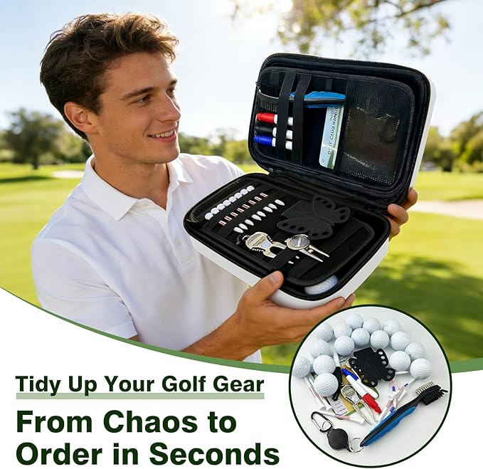 Golf Glove Holder Case, Hard Shell Protective Golf Accessories Organizer for Men and Women, Waterproof Durable, Portable with Handle, Large Capacity for Gloves, Balls, Tees, Markers, Ideal Golf Gift