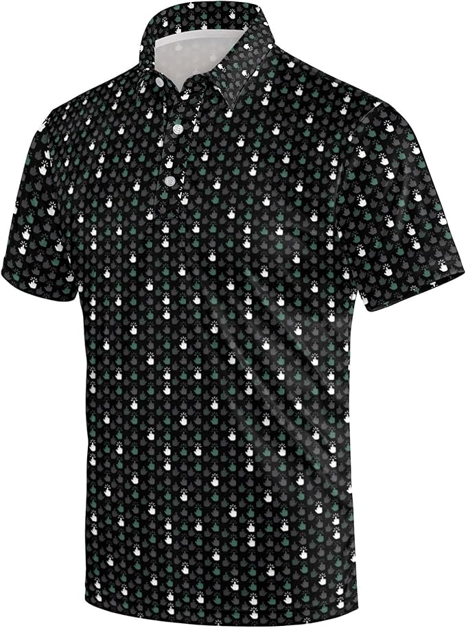 Golf Polo Shirts for Men Funny Print Short Sleeve Golf Shirts Performance Golf Polos