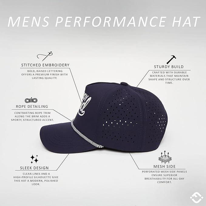 Funky Junque Performance Waterproof Golf Rope Hat – Cool Breathable Workout 5 Panel Snapback Cap for Men