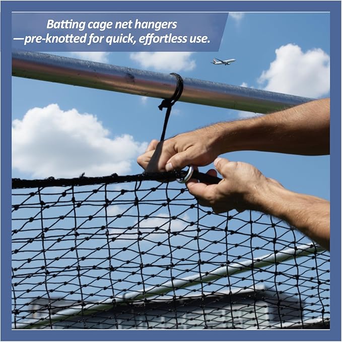 Batting Cage Net Hooks - Heavy Duty Carabiner Clips and Hanging Ropes, Hangers Accessories for Baseball, Softball, Golf Nets, 25 Pcs