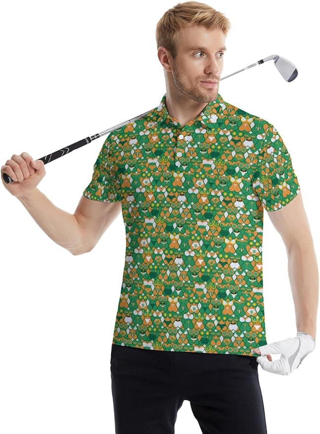 HUURAY Funny Golf Polos for Men Funny Print Short Sleeve Shirts Quick Dry Polo Shirts Hawaiian Shirt Performance Golf Outfits