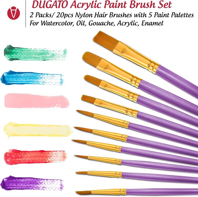 Halloween Paint Brushes Palettes Set by DUGATO, 2 Packs/20pcs Round Pointed Tip - Image 3