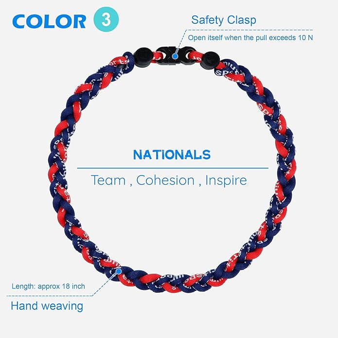 3 pcs Baseball Rope Necklaces, League Team Colors Braided Necklace, Baseball Team Gifts
