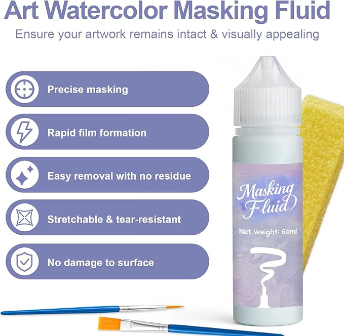 120ml Masking Fluid for Watercolor Painting, Art Watercolor Masking Fluid - Image 5