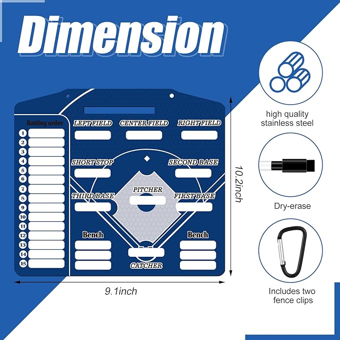 Geyee 34 Pcs Magnetic Baseball Lineup Board for Coach, Erases Easily Magnetic Dugout Board Softball Coaching Board with 30 Lineup Cards 2 Snap Hooks and Marker Pen