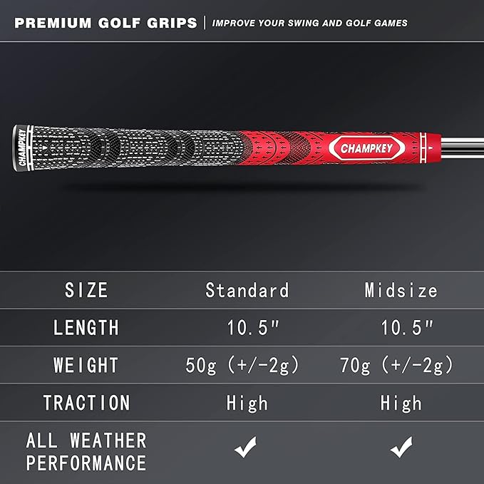 CHAMPKEY Premium Hybrid Golf Grips 13 Pack with All Repair Kits - All Weather Performance Golf Club Grips - High Traction and Control Half Corded Golf Grips for Men