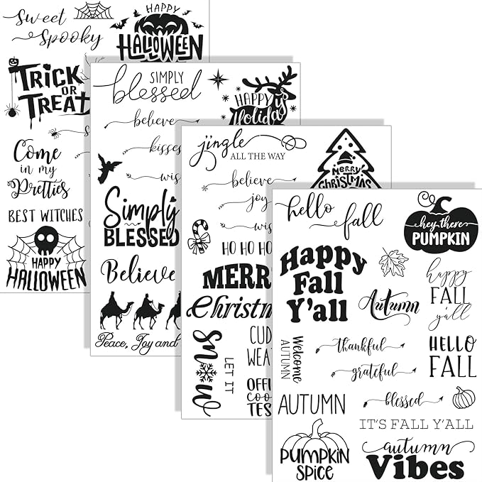 Whaline 4 Sheets Holiday Clear Stamps Fall Halloween Christmas Nativity Scene by Whaline
