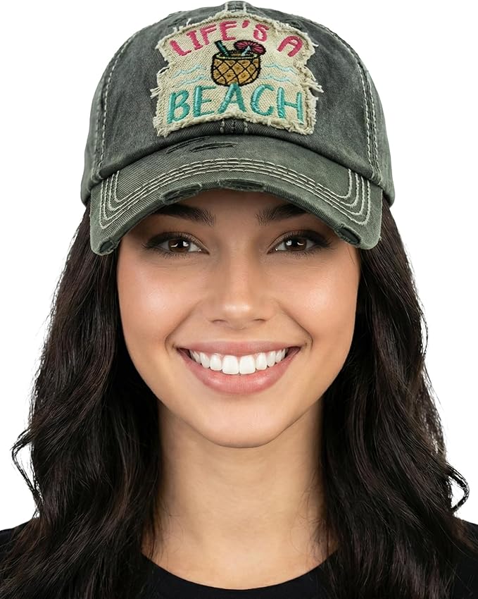 Funky Junque Distressed Vintage Baseball Cap - Embroidered Patch Women's Hat - Holiday, Lifestyle & Patriotic Designs