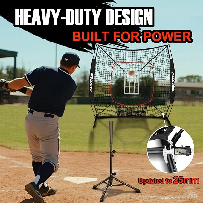 BaseGoal 6'×6' Baseball Softball Practice Net,Baseball Backstop,with Batting Tee,Ball Caddy,for Hitting Pitching Batting Catching with Bow Frame,Bonus Strike Zone,Target,Portable and Foldable