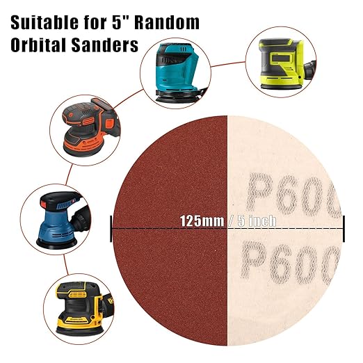 600 Grit 5 Inch Sanding Discs Hook and Loop Sandpaper - Image 5