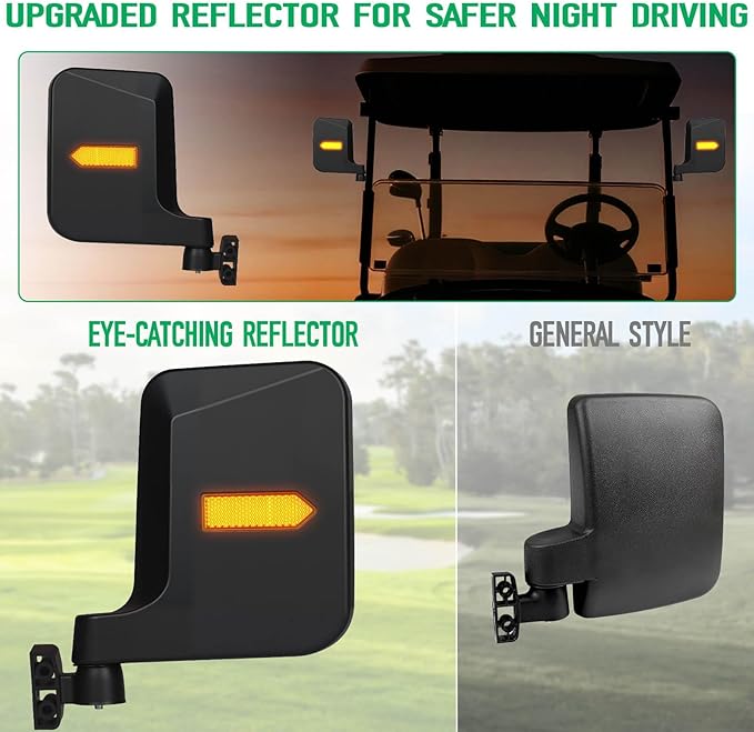 No Drilling Golf Cart Side Mirrors with Built-In Reflector, Universal Golf Cart Mirrors Fit For EZGO, Club Car, Yamaha, ICON, Star, Zone Golf Carts Large HD Shatterproof Folding Side View Mirrors