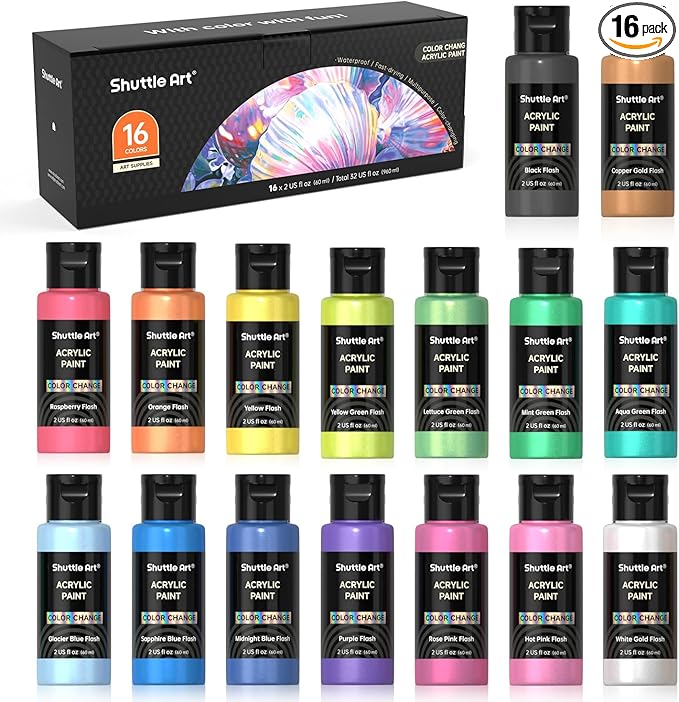 Shuttle Art Color Change Acrylic Paint Set, 16 Colors Chameleon Colors Acrylic by ShuttleArt