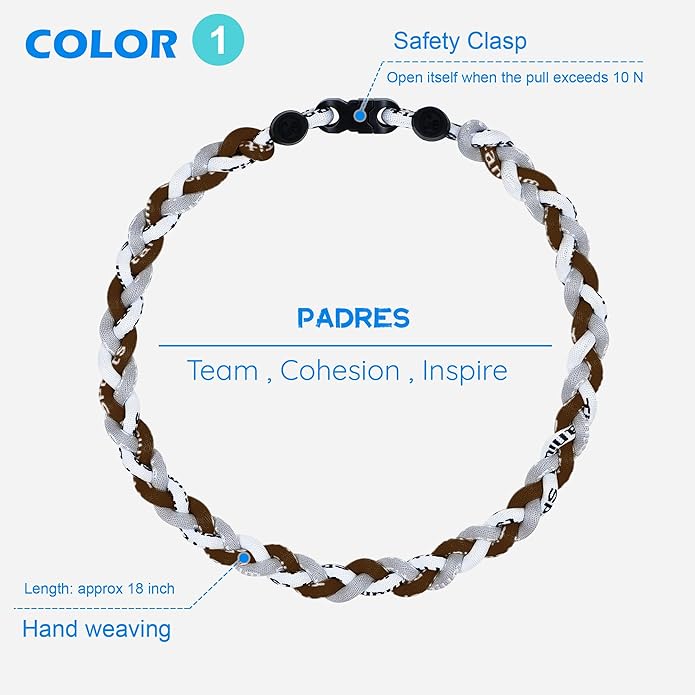 3 pcs Baseball Rope Necklaces, League Team Colors Braided Necklace, Baseball Team Gifts