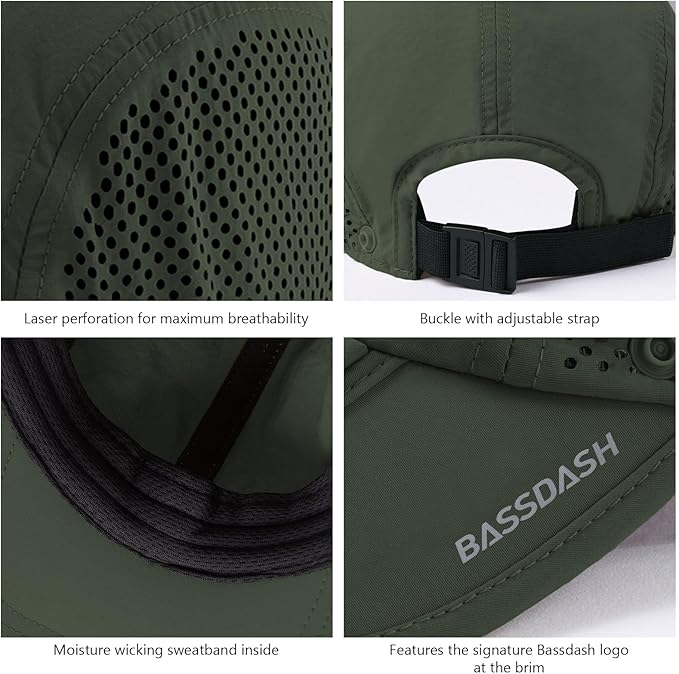 BASSDASH UPF 50+ Foldable Fishing Hat Baseball Cap with Removable Neck Flap Portable for Men Women Golf Hiking