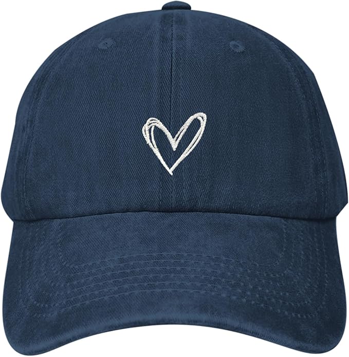 Pairxily Vintage Heart Embroidered Baseball Cap Distressed Adjustable Hat for Women Low Profile Dad Hats Unisex Cotton Cap