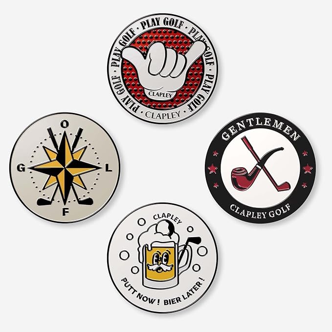 Clapley Ball Markers, Premium Gift Box Set for Golfer, 4pcs Stainless Steel & Oven-Cured Enamel, Eye-catching & Easy to spot, Pair with Magnetic Glove & Clip