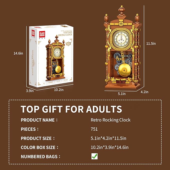 Vintage Swing Clock Building Blocks Set – 751 PCS Real Working Mechanical Clock - Image 6