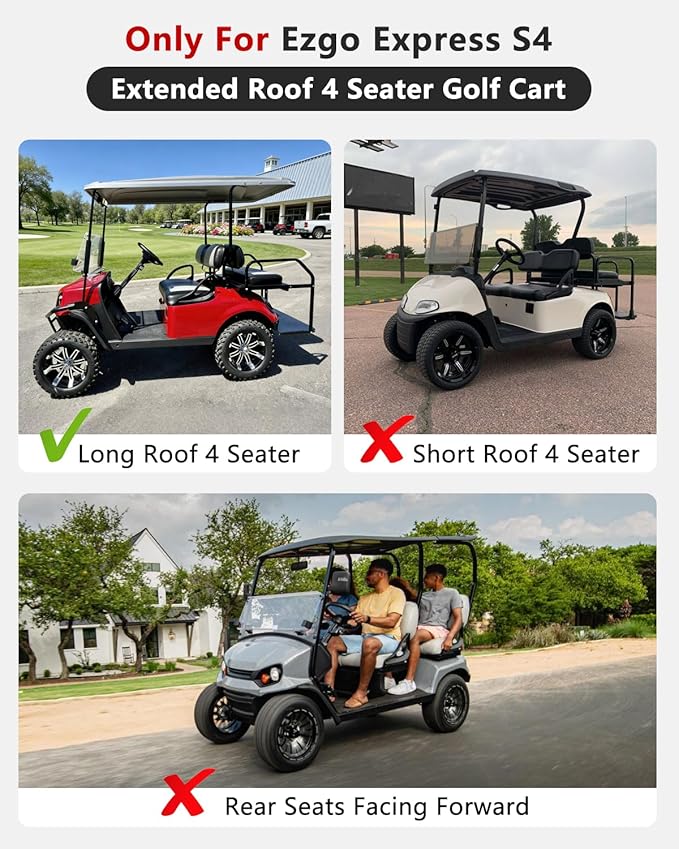 4 Passenger Golf Cart Enclosure for EZGO Express S4 2+2 Seater Long Roof, Waterproof 600D Oxford Driving Rain Cover with Full Roll-Up Clear Windows & Doors