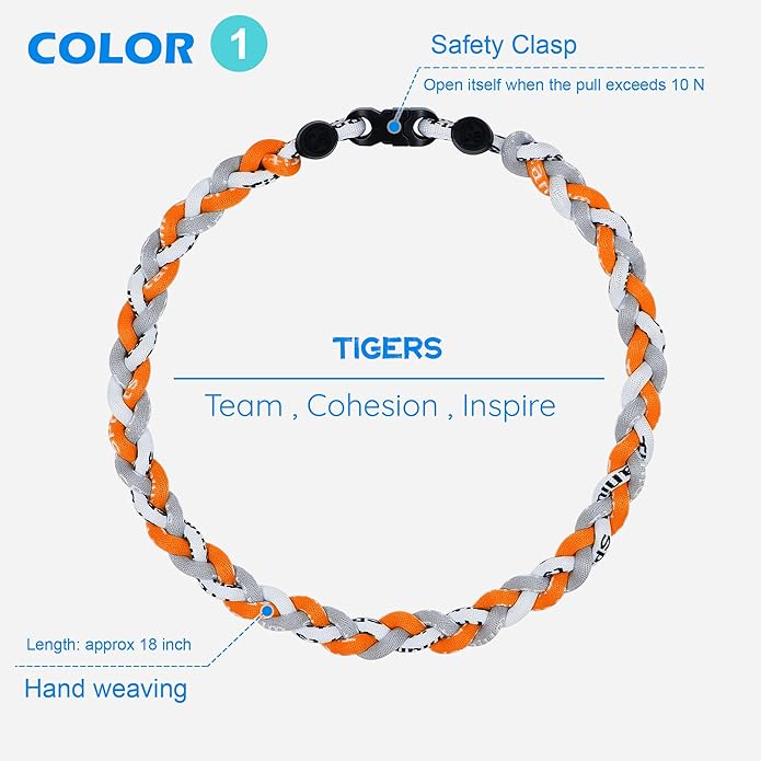 3 pcs Baseball Rope Necklaces, League Team Colors Braided Necklace, Baseball Team Gifts
