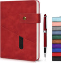 Red A5 Lined Leather Journal Notebook by vfaejll