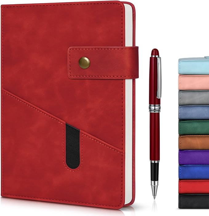 Red A5 Lined Leather Journal Notebook by vfaejll