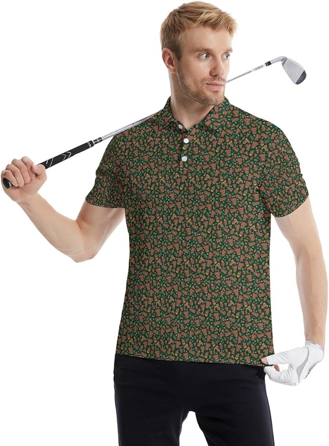 HUURAY Funny Golf Polos for Men Funny Print Short Sleeve Shirts Quick Dry Polo Shirts Hawaiian Shirt Performance Golf Outfits