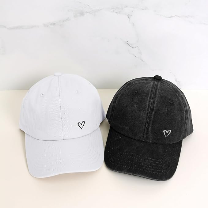 Pairxily Vintage Heart Embroidered Baseball Cap Distressed Adjustable Hat for Women Low Profile Dad Hats Unisex Cotton Cap