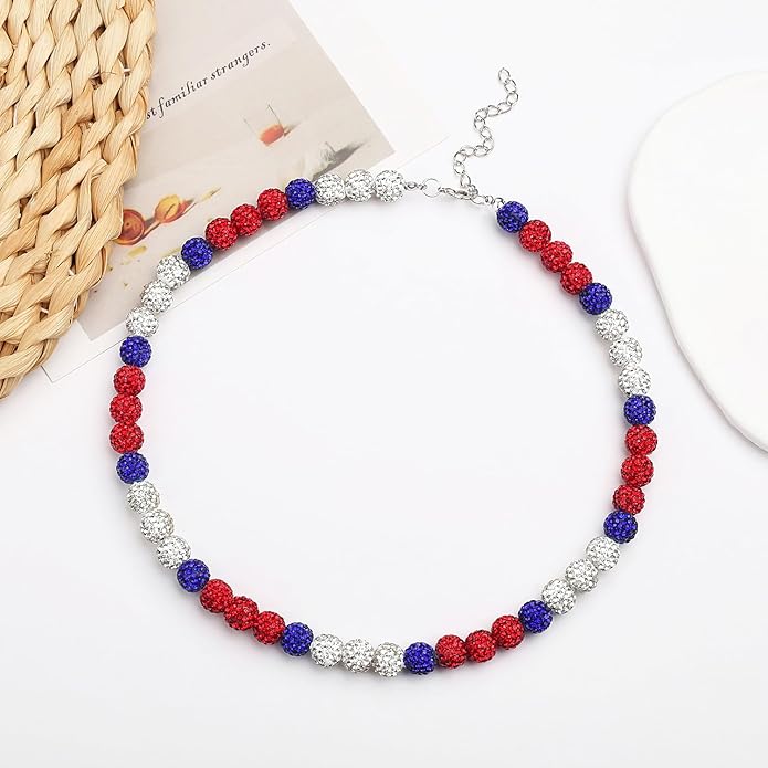 QINJIEJIE Baseball Necklace for Men Glitter Bling Rhinestone Beaded Collection Necklace for Women 16/18in Inspired Sports Jewelry Baseball Chain Cool Gifts for Baseball Players Team Lovers