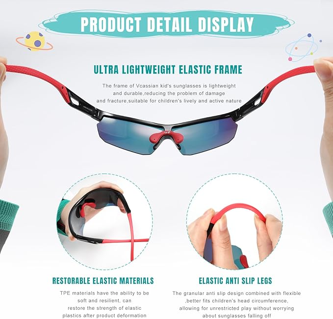 Kids Sunglasses Youth Baseball Sunglasses for Boys Girls 3-12 Polarized Softball Sports Goggles UV Protection
