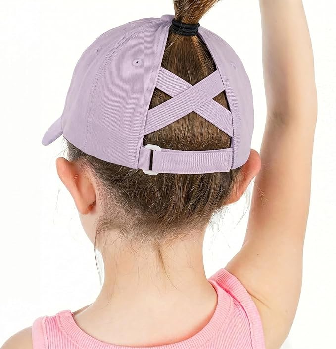 Baseball Caps for Girls Kids Cute Graphic Ponytail Hat Trucker Fashion Acid wash Hats Fun Adjustable Criss Cross Cap
