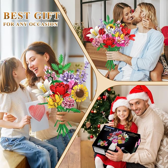 Flower Bouquet Building Set, 18 Flowers Rose Sunflower Home Plant Decor - Image 6